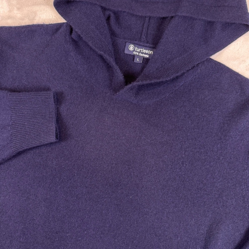 Turtleson Mens 100% Cashmere Pullover Hoodie Navy Blue MTS0031 Size L